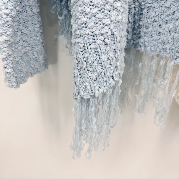 Pol Fringed Color Block Popcorn Knit Patchwork Oversized Sweater Blue Size M - Picture 6 of 11